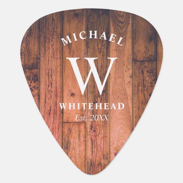 Rustic Monogram Wood Guitar Pick (Front)