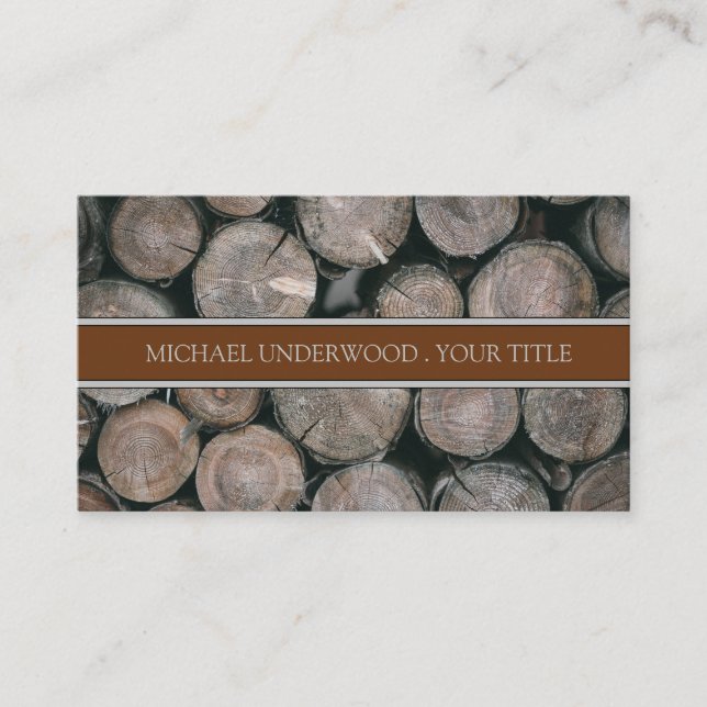 Rustic Monogram Wood Logs Builder Business Card (Front)