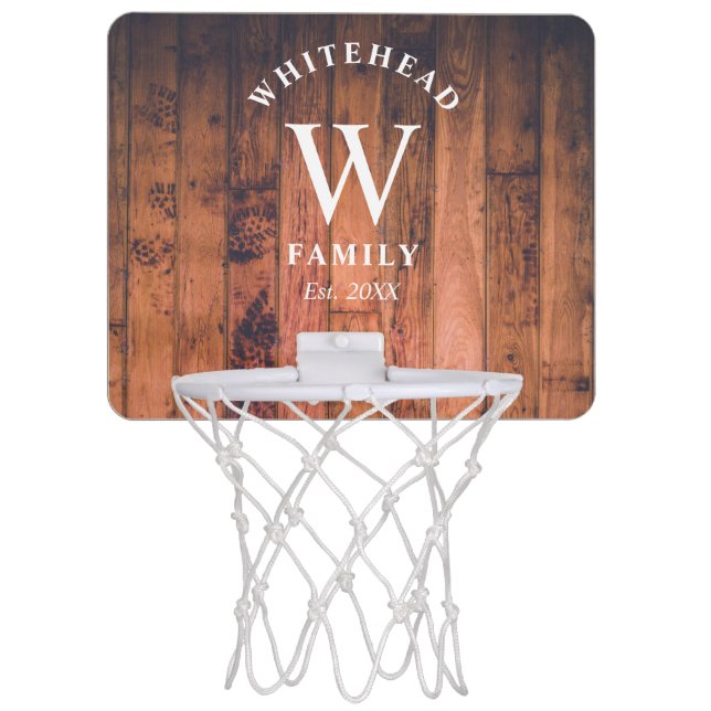 Rustic Monogram Wood Mini Basketball Hoop (Front)