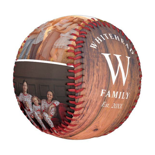 Rustic Monogram Wood Photo Collage Baseball (Angled)