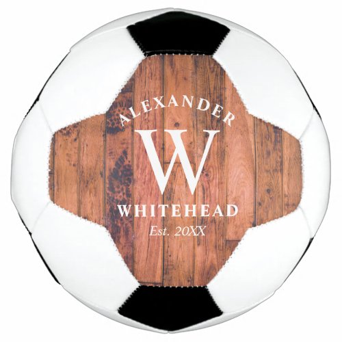 Rustic Monogram Wood Soccer Ball