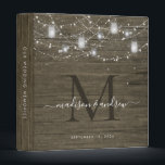 Rustic Monogram Wood String Lights Wedding Album 3 Ring Binder<br><div class="desc">Elegant Rustic Country Monogram Wood String Lights Mason Jar Script Name Wedding Memories Photo Album Story 3 ring binder</div>