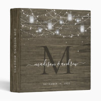 Rustic Monogram Wood String Lights Wedding Album