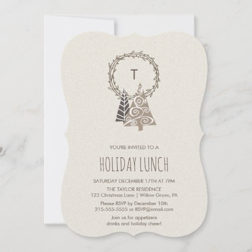 Rustic Monogram Wreath Holiday Lunch Invitation