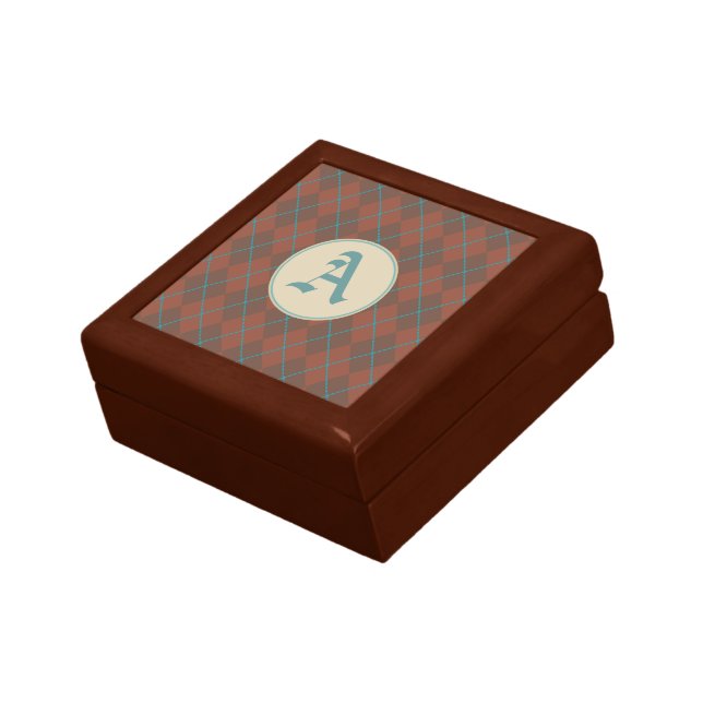 Rustic Monogrammed Argyle Keepsake Box (Side)