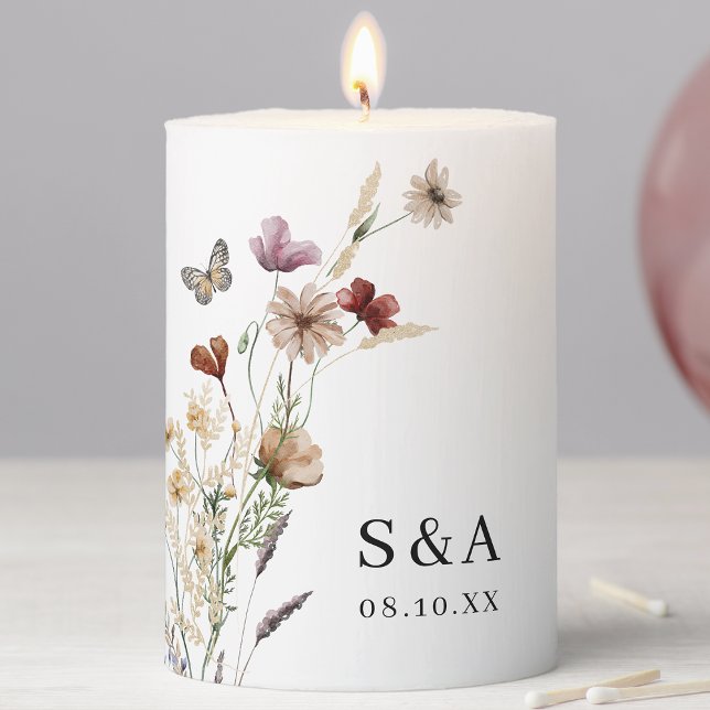 Rustic Monogrammed Boho Pillar Candle (Rustic Monogrammed Boho Pillar Candle with Butterfly by Painted Paperie
)