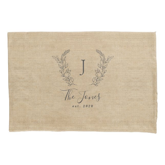 Rustic monogrammed family name farmhouse pillow case (Front)