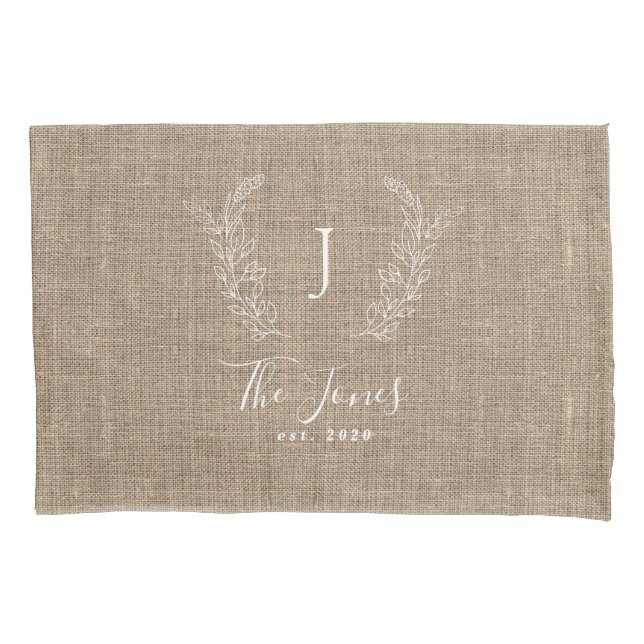 Rustic monogrammed family name farmhouse pillow case (Front)