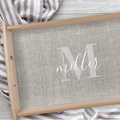 Rustic Monogrammed Family Name Wood Serving Tray