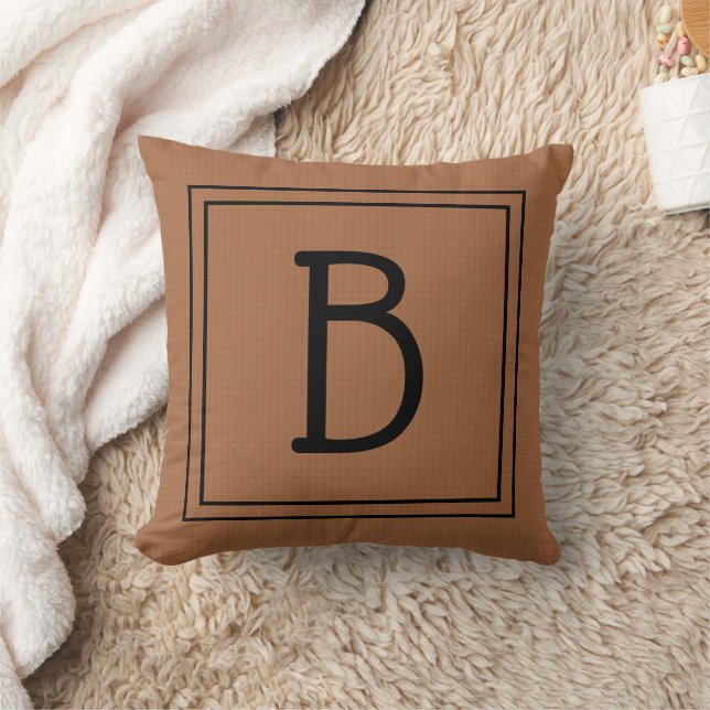 Rustic Monogrammed Initial Brown Black Square Throw Pillow (Blanket)