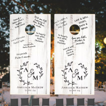 Monogram Family Name Grain Wood Wedding Cornhole Set