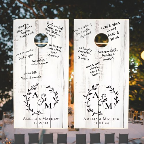 Rustic  Monogrammed Initials Laurel Leaves Wedding Cornhole Set