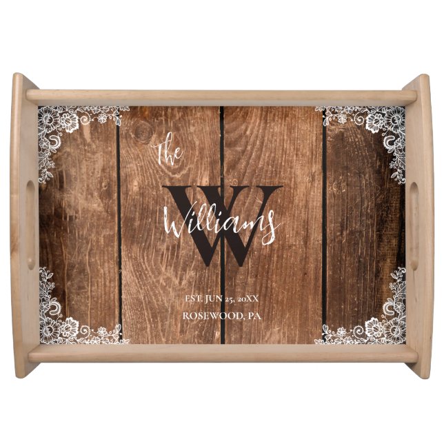 Rustic Monogrammed Serving Tray (Front)