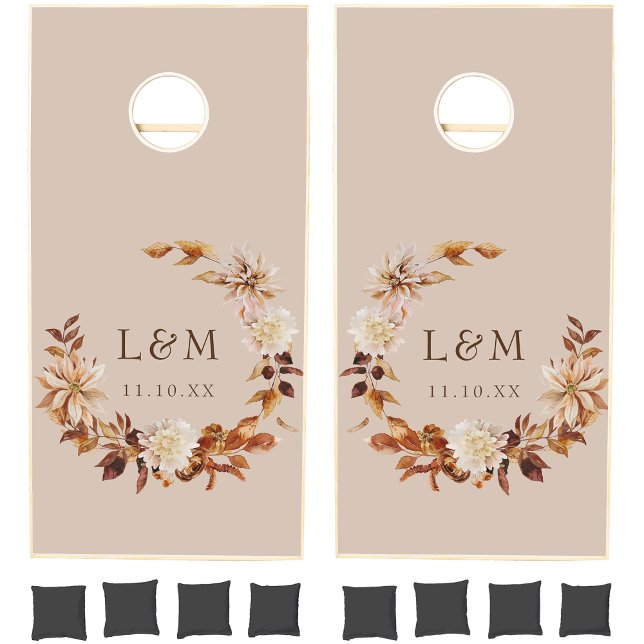 Rustic Monogrammed Wedding Cornhole Set (Rustic Monogrammed Fall Floral Wreath Wedding Cornhole Set by Painted Paperie
)