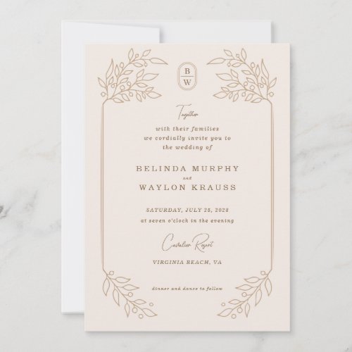 Rustic Monoline Floral Frame Invitation