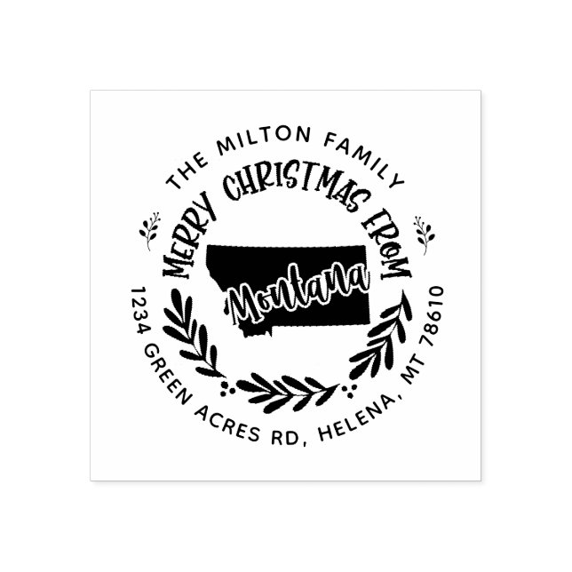 rustic montana merry christmas return address rubber stamp (Imprint)