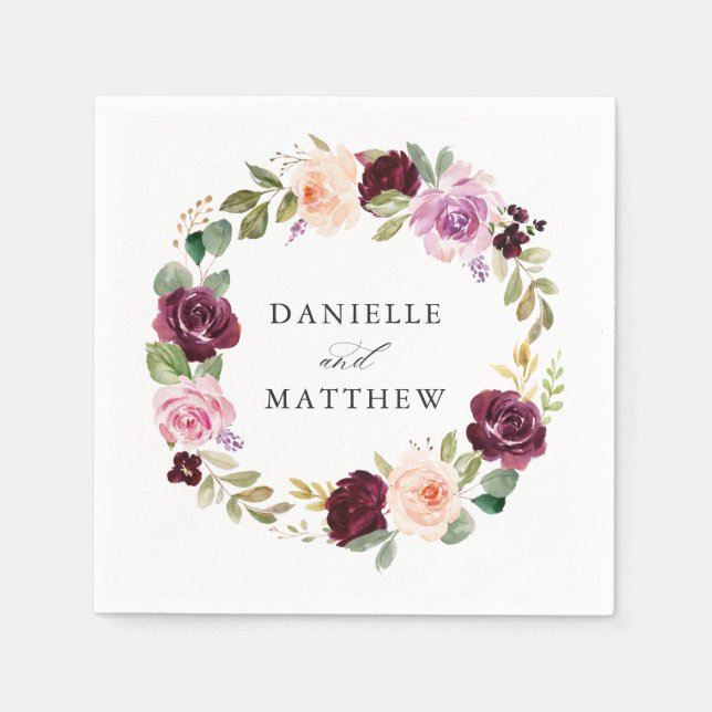Rustic Moody Floral | Personalized Wedding Napkins (Front)
