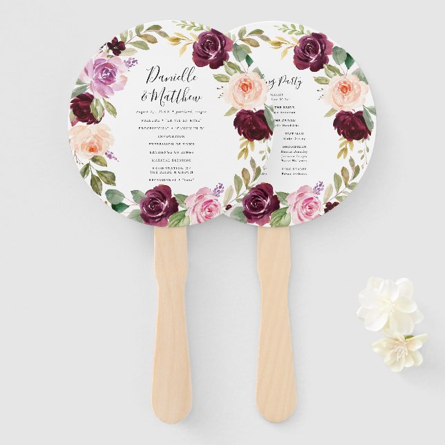 Rustic Moody Floral | Personalized Wedding Program Hand Fan (Front and Back)