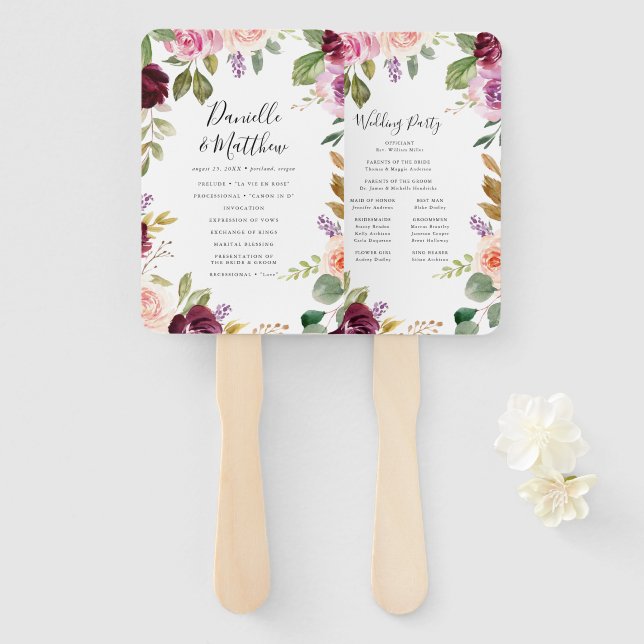 Rustic Moody Floral | Personalized Wedding Program Hand Fan (Front and Back)