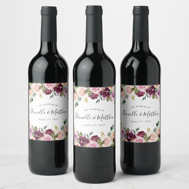 Rustic Moody Floral | Personalized Wedding Wine Label (Bottles)