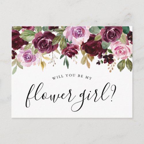 Rustic Moody Floral Will You Be My Flower Girl Postcard