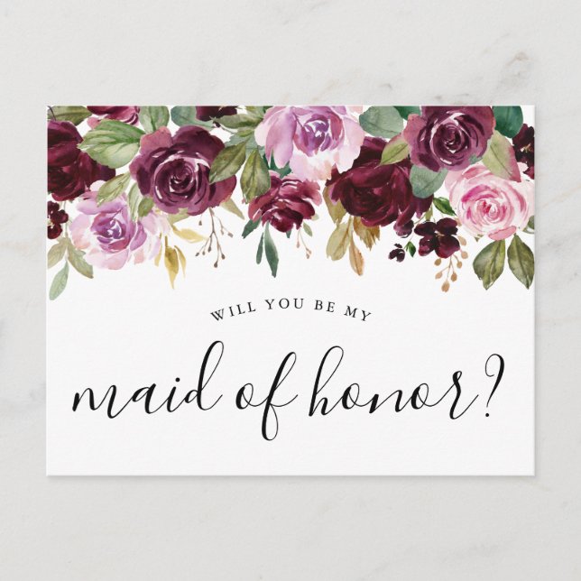 Rustic Moody Floral Will You Be My Maid of Honor Postcard (Front)