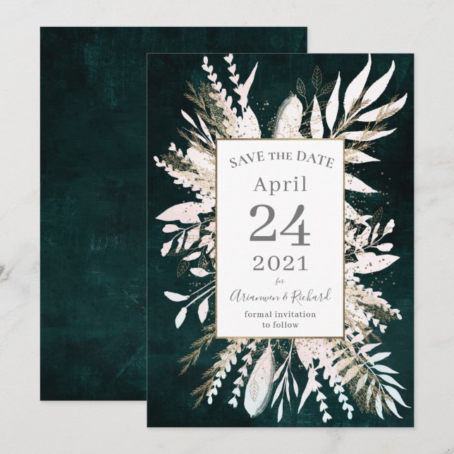 Rustic moody Green Botanicals Save the Date Invitation (Front/Back)