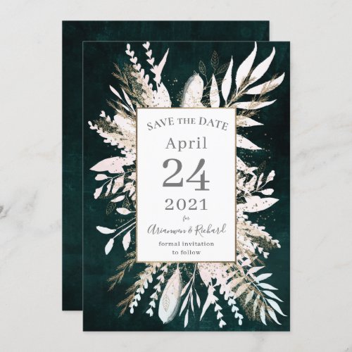 Rustic moody Green Botanicals Save the Date Invitation