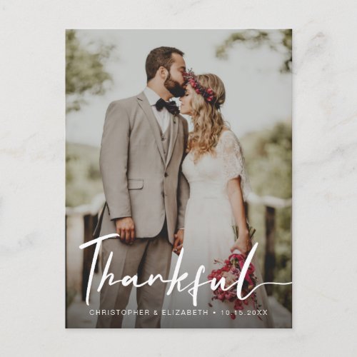 Rustic Moody vertical Wedding photography Thankful Postcard