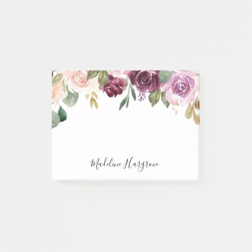 Rustic Moody Watercolor Floral Personalized Post_it Notes