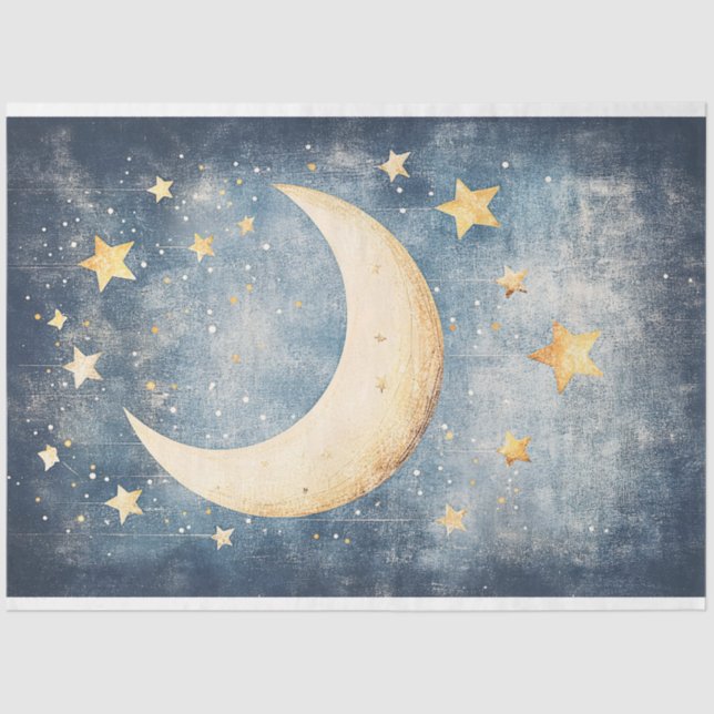 Rustic Moon and Stars Nursery Art Decoupage Tissue Paper (Front)