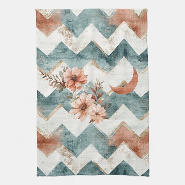 Rustic Moon Floral Chevron Earthy Pattern (1) Kitchen Towel (Vertical)