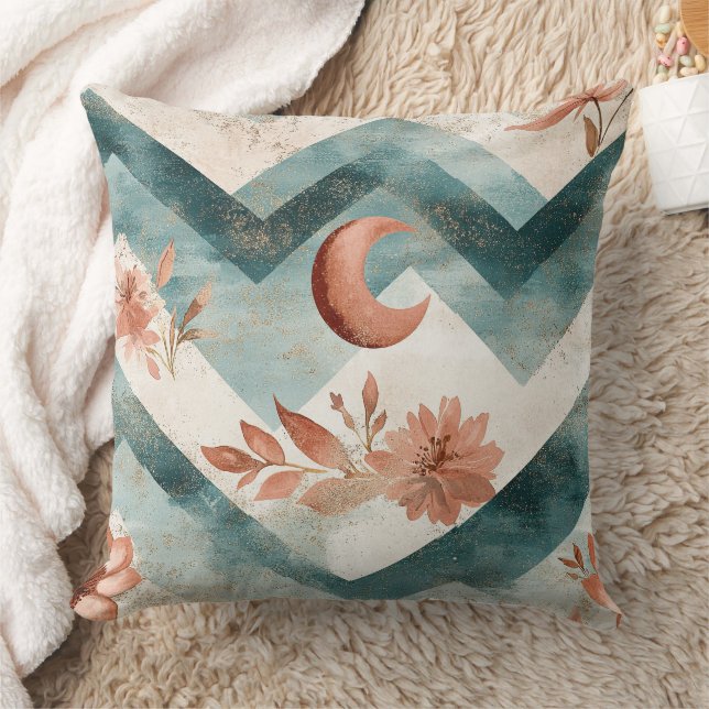 Rustic Moon Floral Chevron Earthy Pattern (2) Throw Pillow (Blanket)