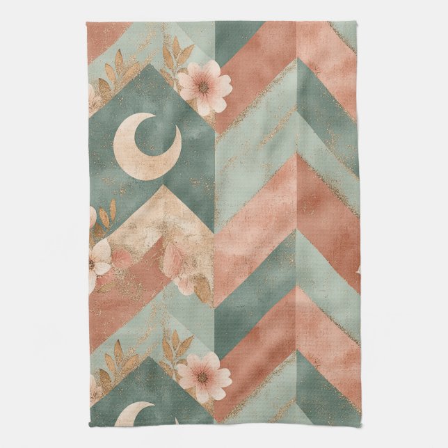 Rustic Moon Floral Chevron Earthy Pattern (7) Kitchen Towel (Vertical)