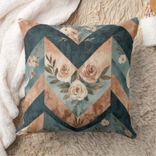 Rustic Moon Floral Chevron Earthy Pattern (8) Throw Pillow