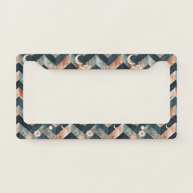 Rustic Moon Floral Chevron Earthy Pattern (9) License Plate Frame (Front)