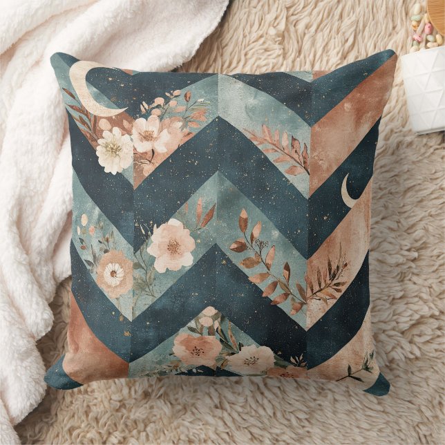 Rustic Moon Floral Chevron Earthy Pattern (9) Throw Pillow (Blanket)