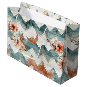 Rustic Moon Floral Chevron Earthy Pattern Large Gift Bag