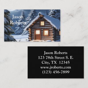 Rustic Moonlight Cozy Winter Cabin Business Card