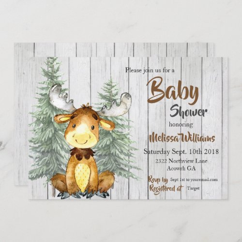Rustic Moose Baby Shower Invitation