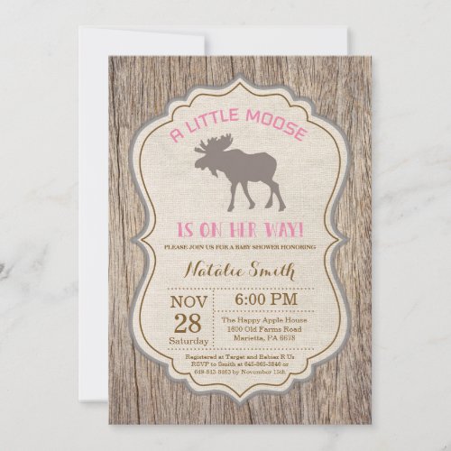 Rustic Moose Baby Shower Invitation Girl