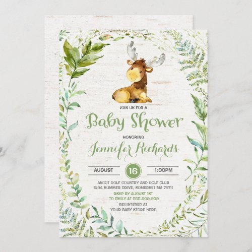 Rustic Moose Baby Shower Invitation Greenery