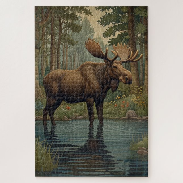 Rustic moose boho woodland Enchanted Forest Jigsaw Puzzle (Vertical)