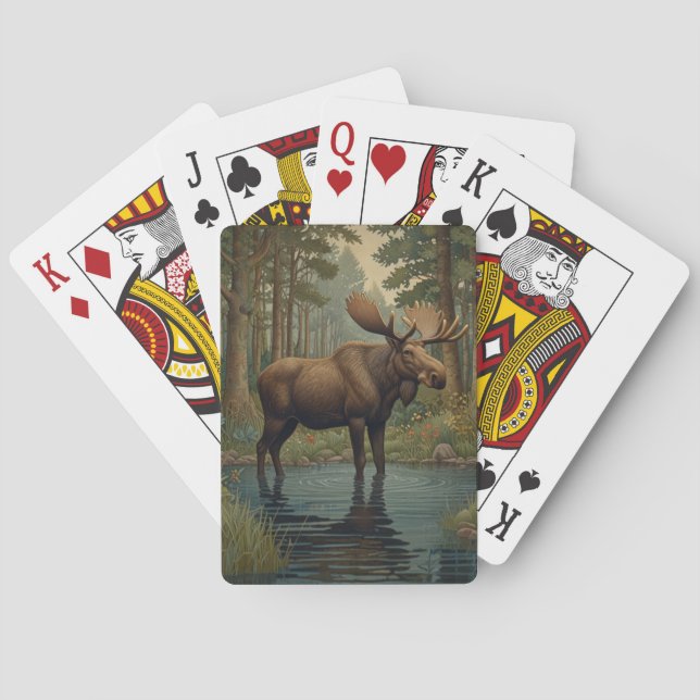 Rustic moose boho woodland Enchanted Forest Poker Cards (Back)