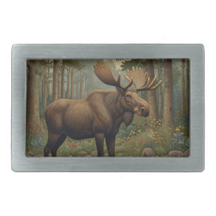 Rustic moose boho woodland forest greenery  belt buckle