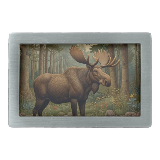 Rustic moose boho woodland forest greenery  belt buckle (Front)