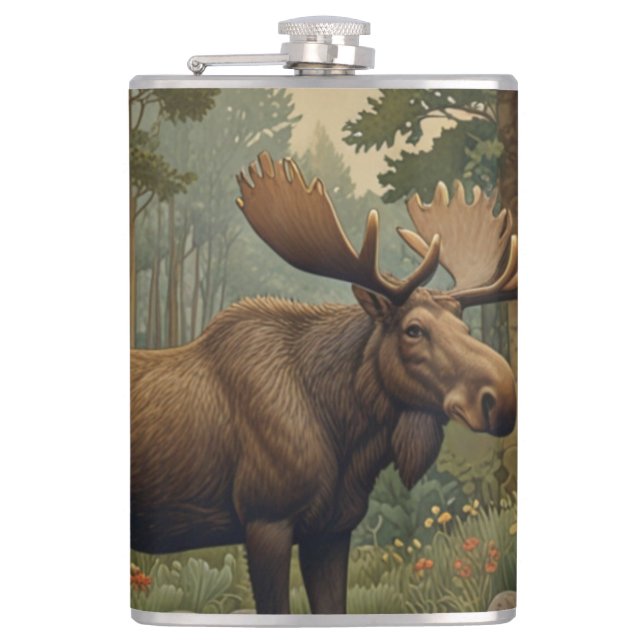 Rustic moose boho woodland forest greenery  flask (Front)