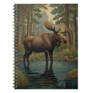Rustic moose boho woodland forest greenery notebook
