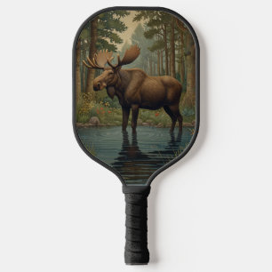 Rustic moose boho woodland forest greenery  pickleball paddle