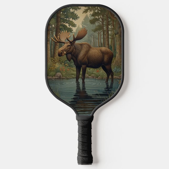 Rustic moose boho woodland forest greenery  pickleball paddle (Front)